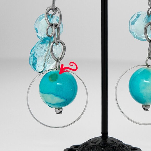VTG Turquoise Color Blue Bead & Silver Tone Multi-Layered Dangle Earrings Boho - Picture 3 of 5